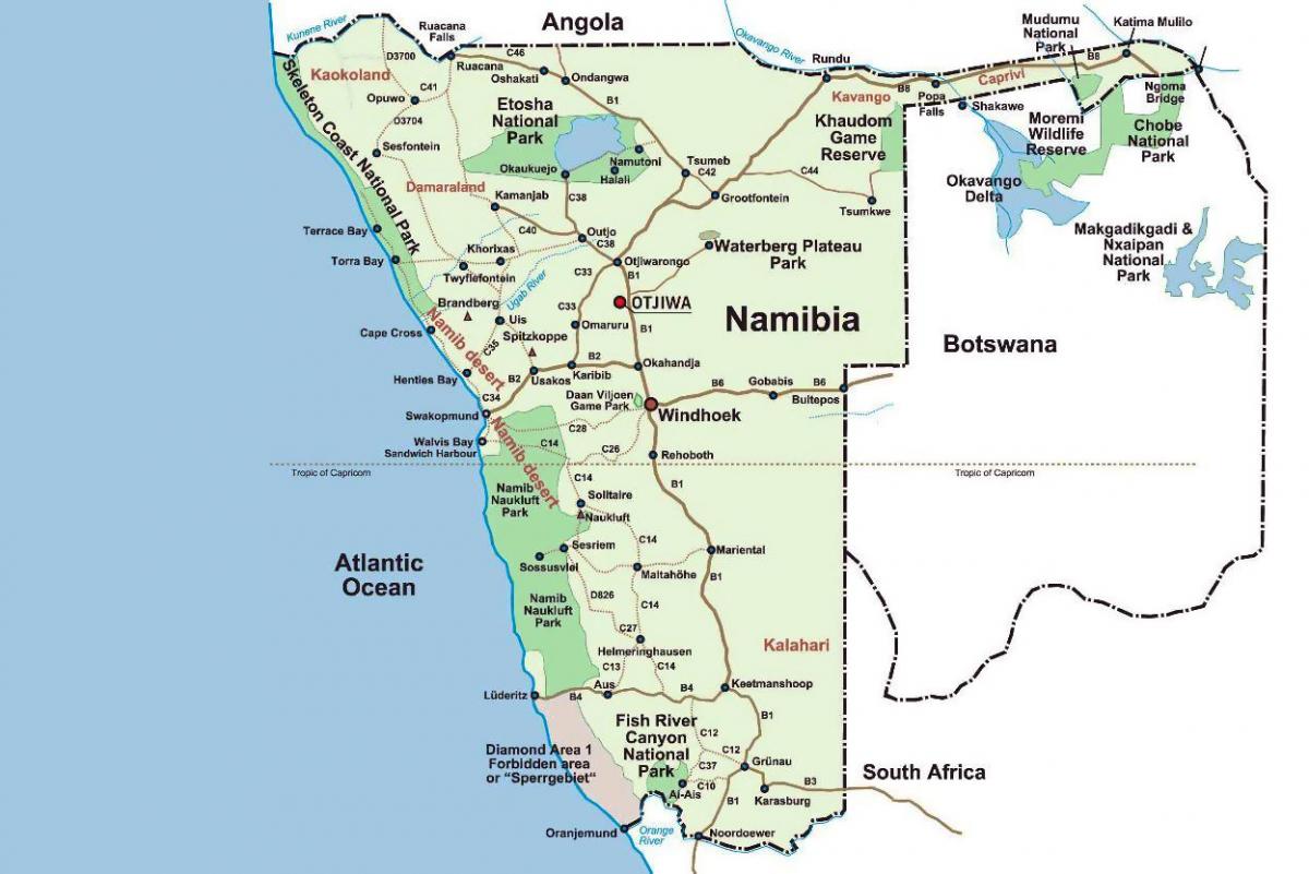 kort over Namibia