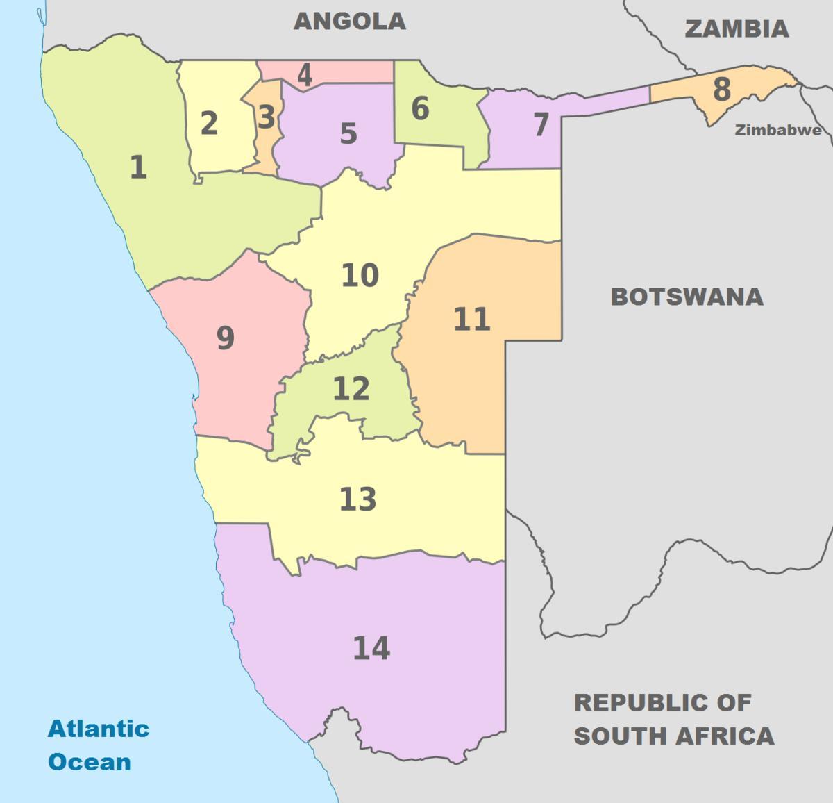 politisk kort over Namibia